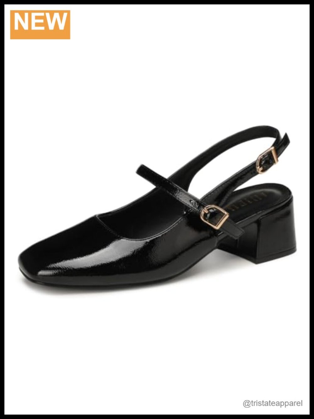 IDIFU Women's Mary Jane Chunky Low Block Heel Slingback Pumps Square Toe Patent